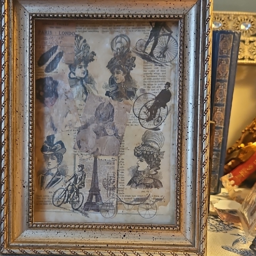 Gold Mixed Media Art with Ornate Frame